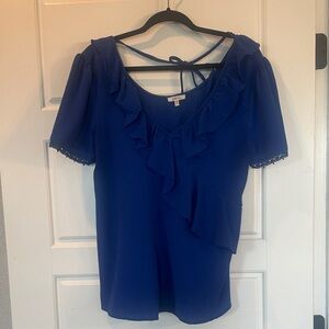 JODIFL Royal Blue Ruffle Blouse